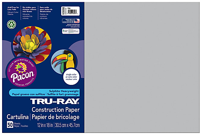 Tru-Ray® Construction Paper, 50% Recycled, 12" x 18", Gray, Pack Of 50