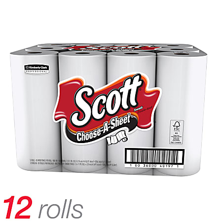 Scott® Kitchen Roll Paper Towels, 8", White, 60 Sheets Per Roll, Case Of 12 Rolls
