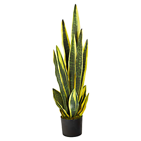 Nearly Natural Sansevieria 38”H Artificial Plant With Planter, 38”H x 10”W x 10”D, Green/Black