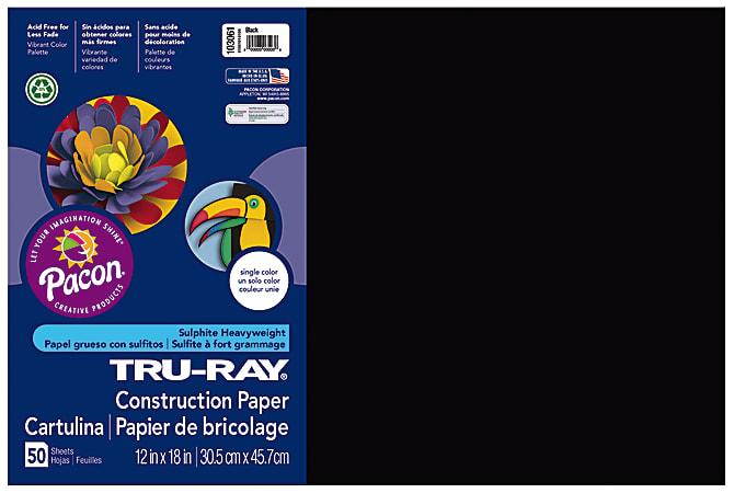 Tru-Ray® Construction Paper, 50% Recycled, 12" x 18", Black, Pack Of 50