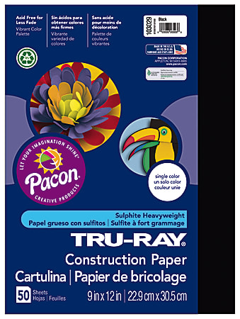 Tru-Ray® Construction Paper, 50% Recycled, 9" x 12", Black, Pack Of 50