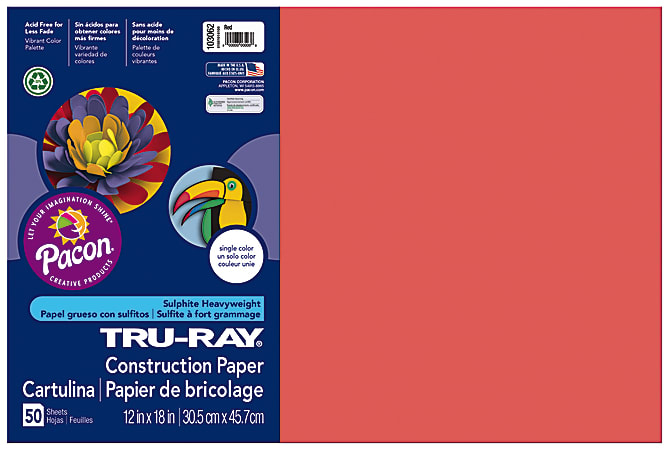 Tru-Ray® Construction Paper, 50% Recycled, 12" x 18", Red, Pack Of 50