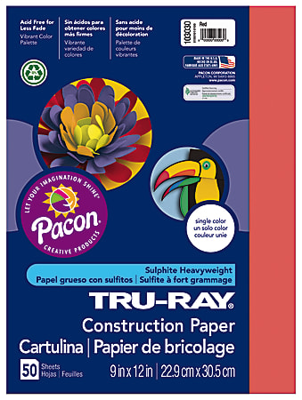 Tru-Ray® Construction Paper, 50% Recycled, 9" x 12", Red, Pack Of 50