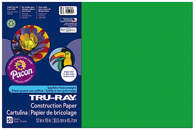 Tru-Ray® Construction Paper, 50% Recycled, 12" x 18", Festive Green, Pack Of 50