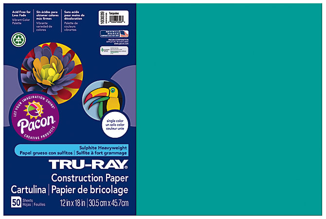 Tru-Ray® Construction Paper, 50% Recycled, 12" x 18", Turquoise, Pack Of 50