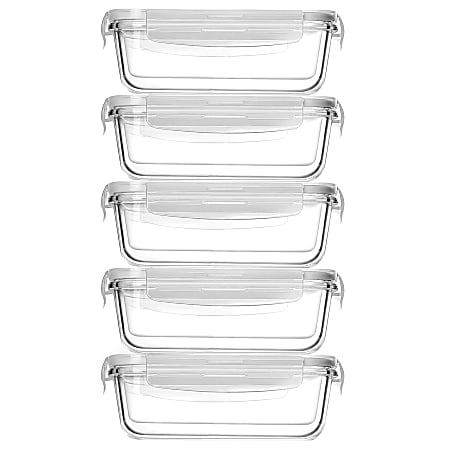 NutriChef Stackable Borosilicate Glass Food Storage Containers Set, 2-5/8”H x 5-3/4”W x 7-1/2”D, Clear, Set Of 10 Pieces