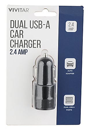 Vivitar Dual USB-A Car Charger, Black, NIL6001-BLK-STK-24