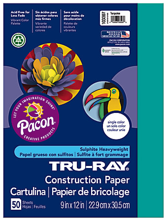 Tru-Ray® Construction Paper, 50% Recycled, 9" x 12", Turquoise, Pack Of 50