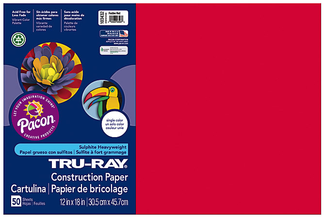 Tru-Ray® Construction Paper, 50% Recycled, 12" x 18", Festive Red, Pack Of 50