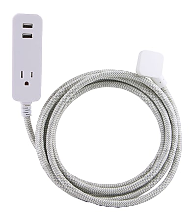 Cordinate USB-Charging Extension Cord With Surge Protection, 10' Cord, Gray/White, 37917