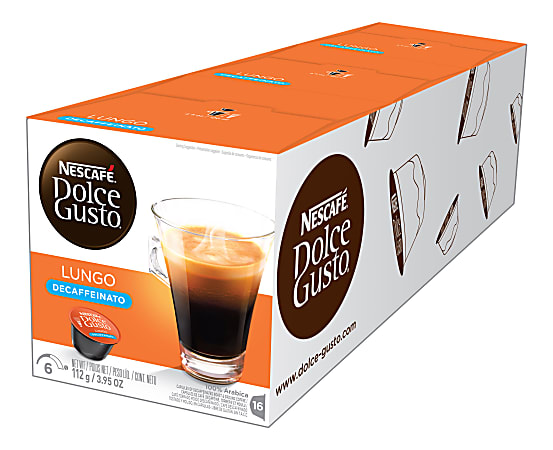 Nescafe® Dolce Gusto® Single-Serve Coffee Pods, Lungo Decaffeinato, Carton Of 48, 3 x 16 Per Box