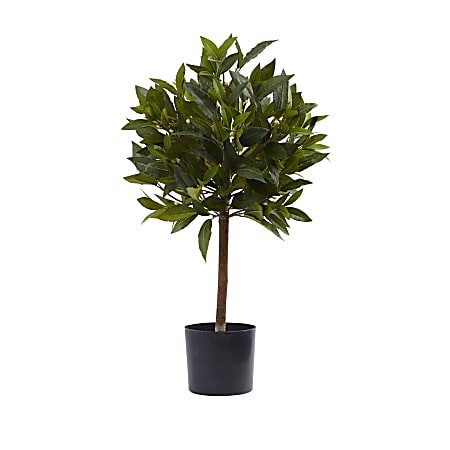 Nearly Natural Sweet Bay Mini Ball Topiary 24”H Plastic Tree With Pot, 24”H x 15”W x 15”D, Green