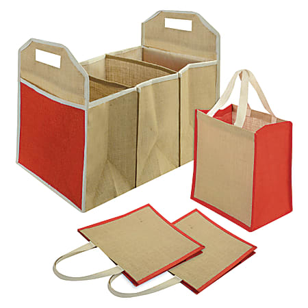 Global® Car Storage Organizer With 3 Grocery Totes, 24"H x 12 1/4"W x 16"D, Natural
