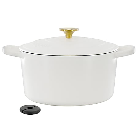 Crock-Pot Artisan 6-Quart Enameled Cast Iron Dutch Oven With Handle, Matte Linen/Gold