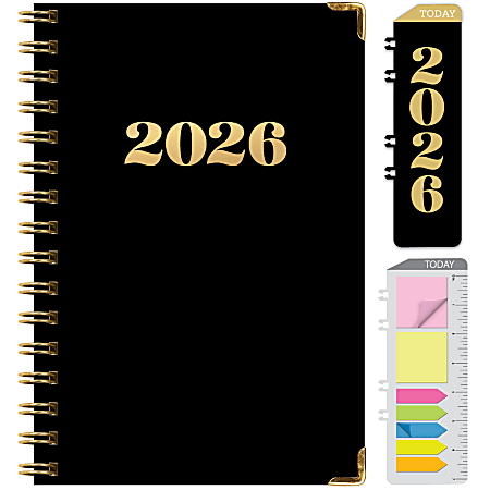 2025-2026 Global Excello Brands Large Print Hardcover Fashion Weekly/Monthly Planner, 5-1/2” x 8", Black Gold Numbers, November 2025 To December 2026