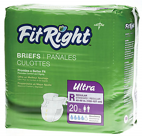 FitRight Ultra Briefs, Regular, 40 - 50", Purple, 20 Briefs Per Bag, Case Of 4 Bags