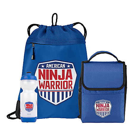 American Ninja Warrior Cinch Backpack, Lunchbox And Water Bottle Set, Blue