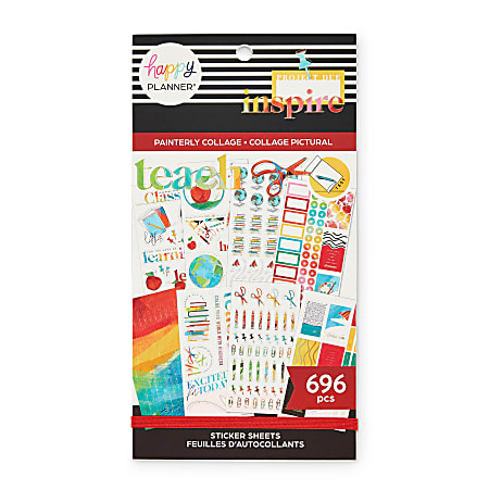 Happy Planner Classic Stickers, 9"H x 4-3/4"W x 1/4"D, Painterly Collage, Value Pack Of 696 Stickers