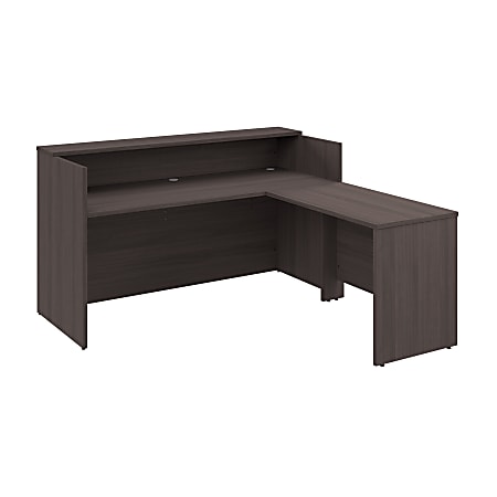 Bush Business Furniture Arrive 72"W L Shaped Reception Desk with Shelf, Storm Gray, Standard Delivery