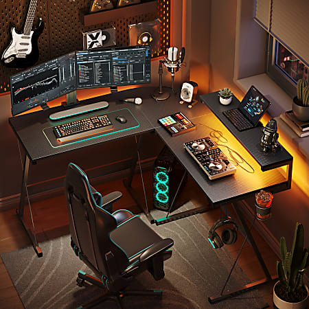 Bestier 65 in. L Shaped Gaming Desk with Monitor Stand Black Carbon Fiber  Reversible Computer Desk D446W-GAMD - The Home Depot