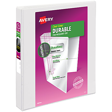 Avery® Durable View 3 Ring Binder, 1" Slant Rings, White, 1 Binder