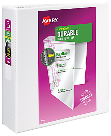 Avery® Durable View 3 Ring Binder, 3" Slant Rings, White, 1 Binder