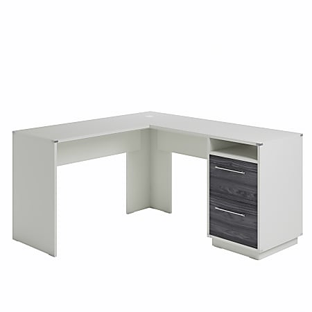 Sauder® Vista Key 60"W L-Desk, Pearl White/Misted Elm