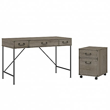 kathy ireland® Home by Bush Furniture Ironworks 48"W Writing Desk With 2-Drawer Mobile File Cabinet, Restored Gray, Standard Delivery