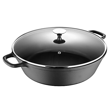 Masterpro Bergner Iron Family Pot With Glass Lid, 14", Black