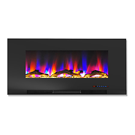 Cambridge Wall-Mount Electric Fireplace With Multicolor Flames, Driftwood Log, 42", Black