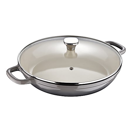 Masterpro Bergner 3.5-Quart Iron Braiser With Glass Lid, 12", Fog