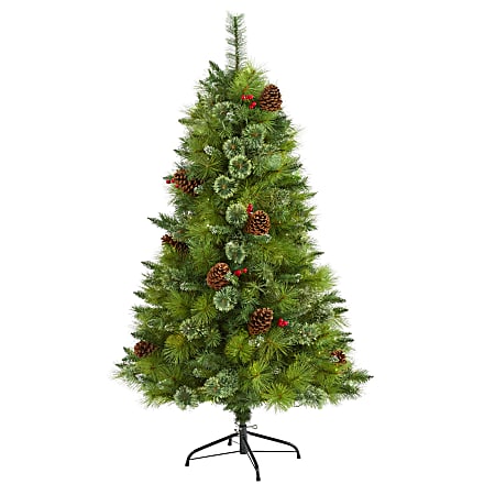Nearly Natural Montana Mixed Pine 60”H Artificial Christmas Tree With Pine Cones, Berries And Bendable Branches, 60”H x 33”W x 33”D, Green