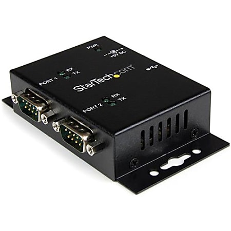 StarTech.com USB to Serial Adapter - 2 Port - Wall Mount - Din Rail Clips - Industrial - COM Port Retention - FTDI - DB9 - 2 x 9-pin DB-9 Male RS-232 Serial, 1 x 4-pin Type B Female USB 2.0 USB USB