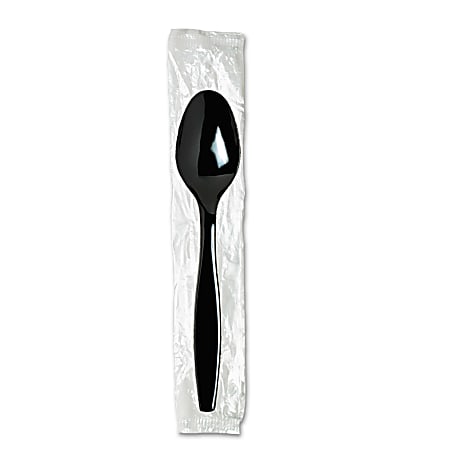 Dixie® Individually Wrapped Polystyrene Heavyweight Cutlery, Teaspoons, Black, Carton Of 1,000 Teaspoons