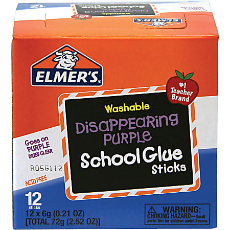 Elmers Washable Disappearing Purple School Glue Sticks 0.21 Oz. Pack Of 12  - Office Depot