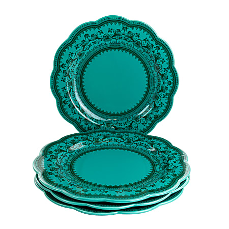 Gibson Elite Medallion 4-Piece Stoneware Scalloped Dinner Plate Set, 10-5/8”, Turquoise