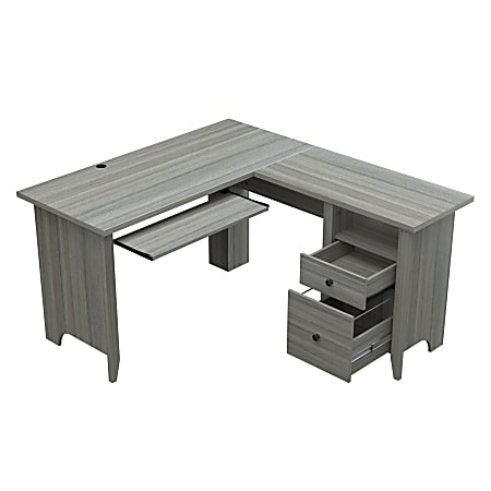 Inval 54 W Contemporary L Shaped Corner Desk Smoke Oak Office Depot