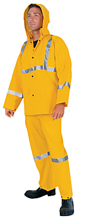 MCR Safety Three-Piece PVC Rain Suit, Large, Yellow