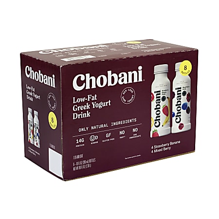 Chobani Low-Fat Greek Yogurt Drinks, 10 Oz, Assorted Flavors, Pack Of 8