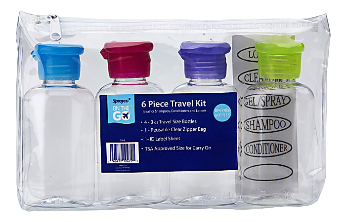 Sprayco 4-Piece Empty Travel Bottle Kit, Assorted Colors