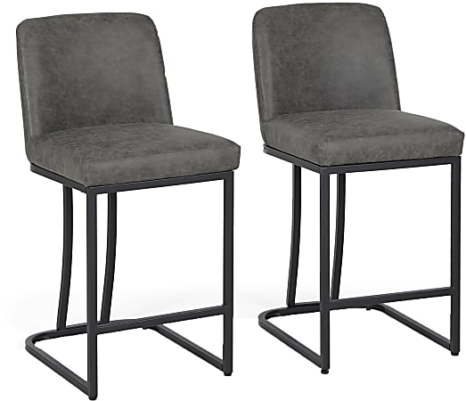 ALPHA HOME PU Leather Counter-Height Stools With Back, Gray, Set Of 2 Stools