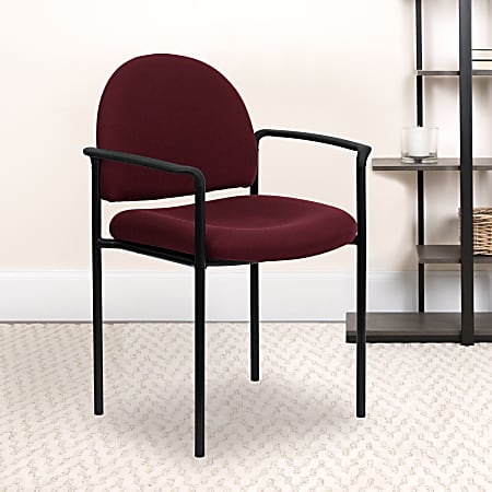 Flash Furniture Burgundy Fabric Comfortable Stackable Steel Side Chair with Arms 