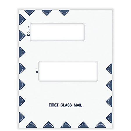 ComplyRight® First Class Double Window Tax Mailer Envelope, Offset Windows, White/Blue, Self-Seal, 9-1/2" x 12", Pack of 50