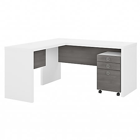 Kathy Ireland Office by Bush® Business Furniture Echo 60"W L-Shaped Desk With Mobile File Cabinet, Pure White/Modern Gray, Standard Delivery