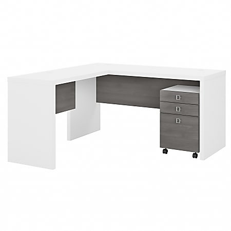 Bush Business Furniture Echo 60"W L-Shaped Corner Desk With Mobile File Cabinet, Pure White/Modern Gray, Standard Delivery