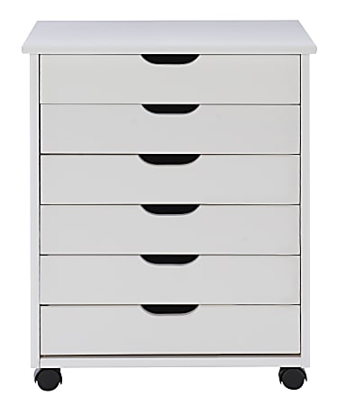 Linon Casimer 6 Drawer Wide Rolling Home Office Storage Cart White - Office  Depot