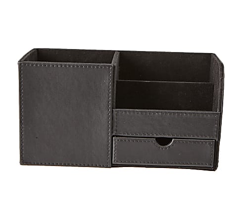 Mind Reader 3-Compartment Faux Leather Desk Organizer, Black