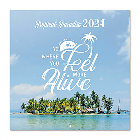 2024 TF Publishing Bilingual Monthly Wall Calendar, 12" x 12", Tropical Paradise, January To December