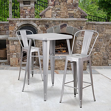 Flash Furniture Commercial-Grade Indoor/Outdoor Bar Stools, Silver, Set Of 4 Bar Stools
