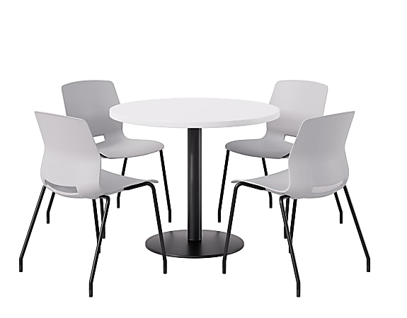 KFI Studios Midtown Pedestal Round Standard Height Table Set With Imme Armless Chairs, 31-3/4”H x 22”W x 19-3/4”D, Designer White Top/Black Base/Light Gray Chairs